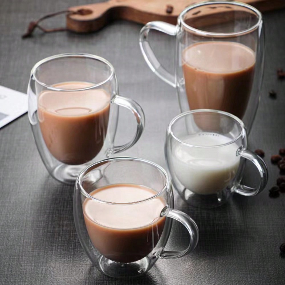 Espresso Shot Glass - 1PC Double Walled ถ้วยแก้วจับโปร่งใสถ้วยกาแฟเอสเปรสโซนมกาแฟ Minimalist ถ้วยน้ํา