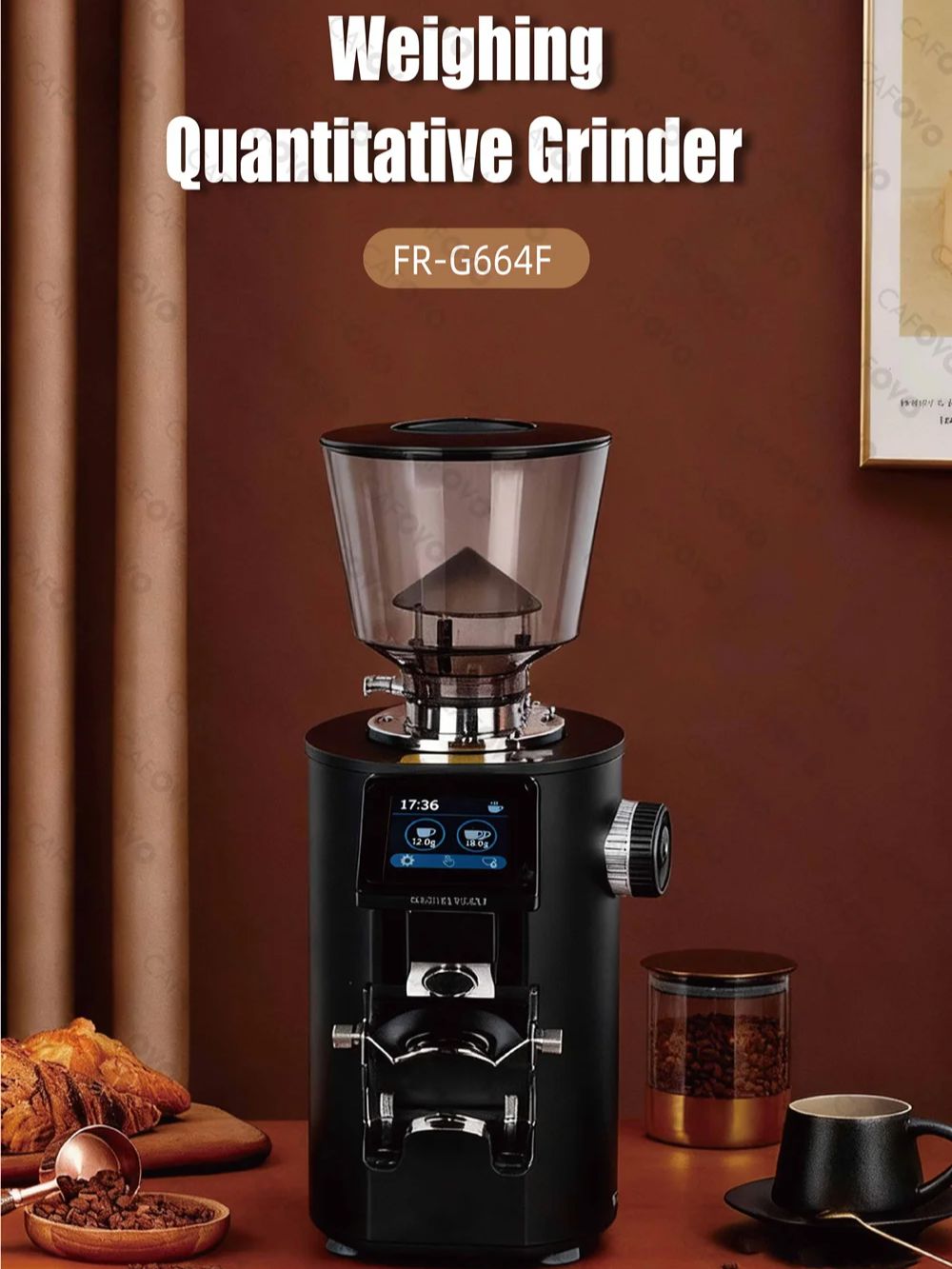 Coffee Grinder Burr Flat - เครื่องบดกาแฟ CAFOVO G664F ระดับมืออาชีพ พร้อมหน้าจอสัมผัส ใบมีดบดแบบแบน